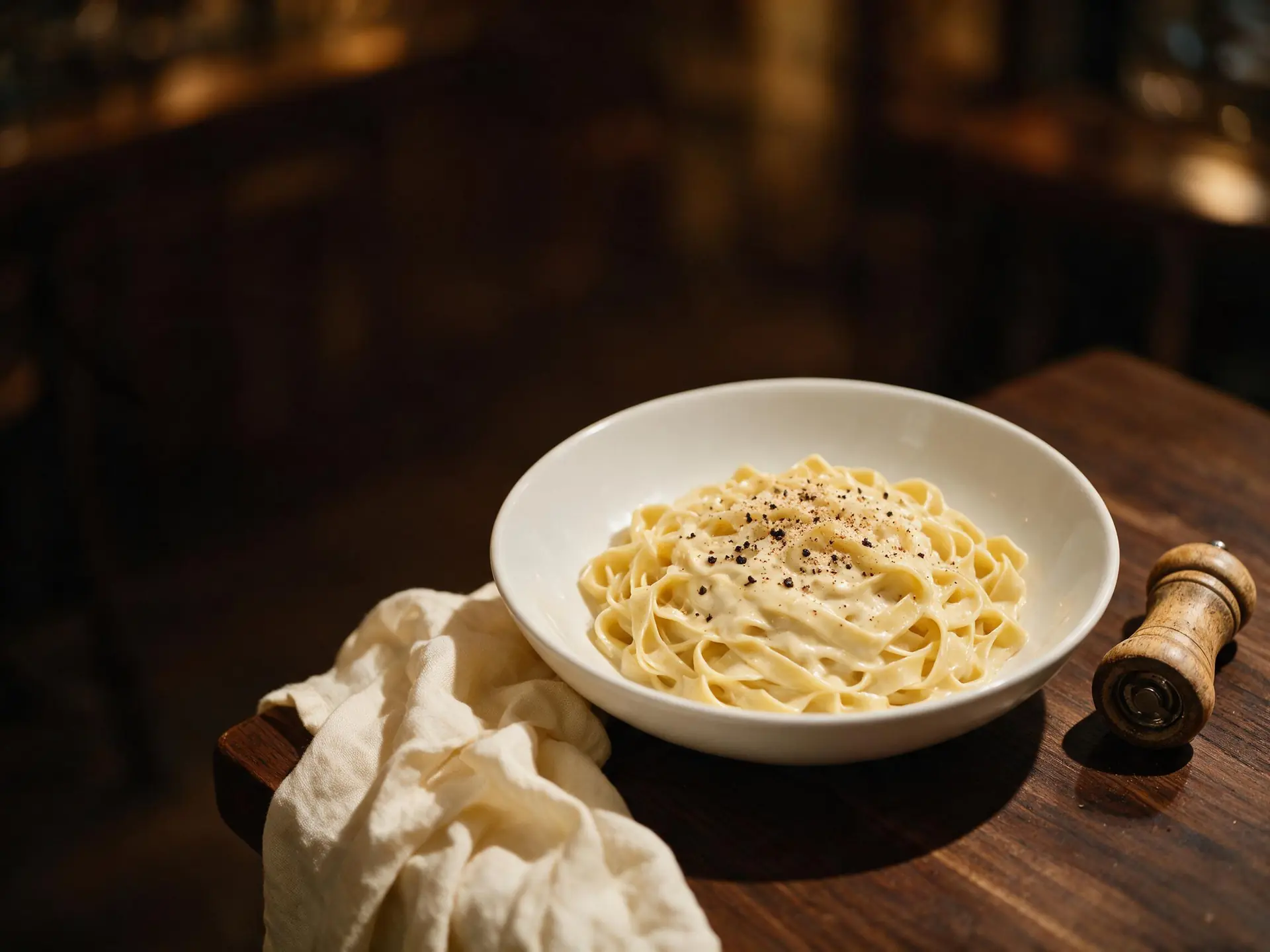 Tagliatelle ao molho de queijos, servido à mesa